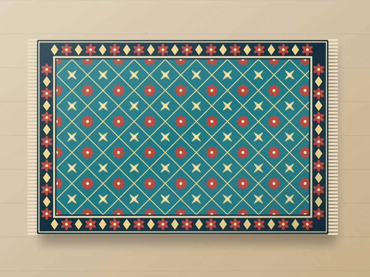 فرش ماشینی ۱۰۰۰ شانه طرح هراتی (ماهی‌درهم)